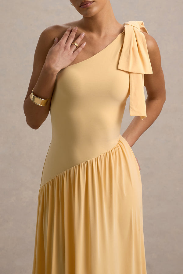 Club L Lotus Love Orange One-Shoulder Hanky-Hem Maxi Dress With Bow