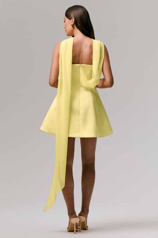 Club L Love Me Lemon Satin Skater Mini Dress With Chiffon Scarf