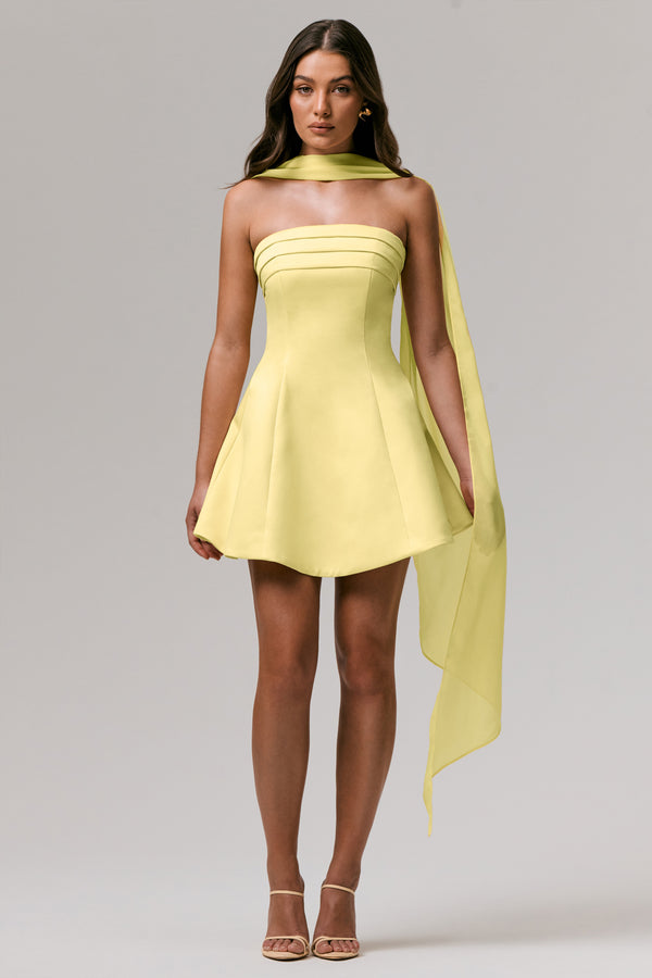 Club L Love Me Lemon Satin Skater Mini Dress With Chiffon Scarf