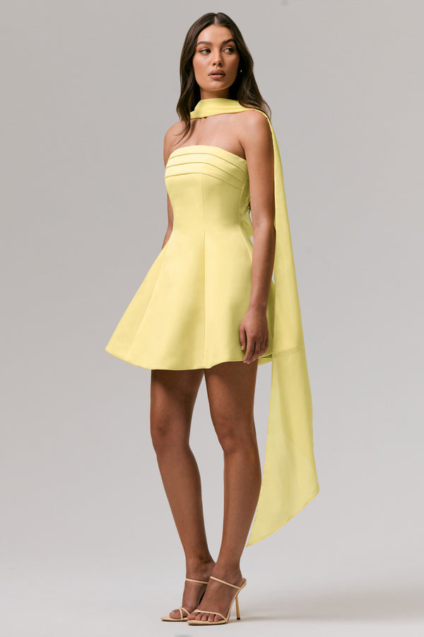 Club L Love Me Lemon Satin Skater Mini Dress With Chiffon Scarf