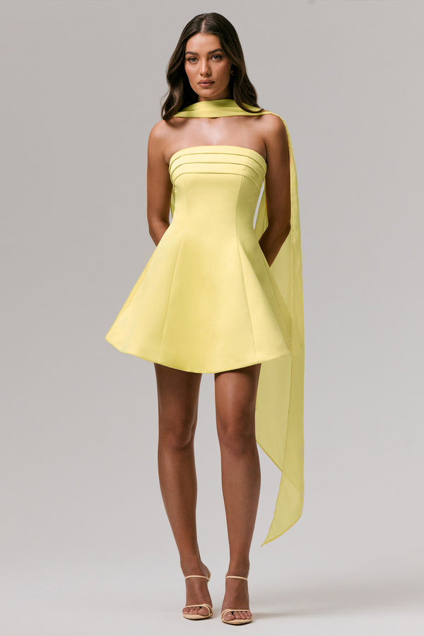 club l Love Me Lemon Satin Skater Mini Dress With Chiffon Scarf