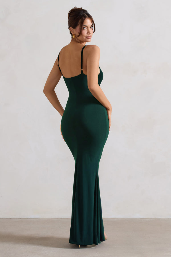 Club L Love Shy Bottle Green Plunge Neck Maxi Dress With Split Detail