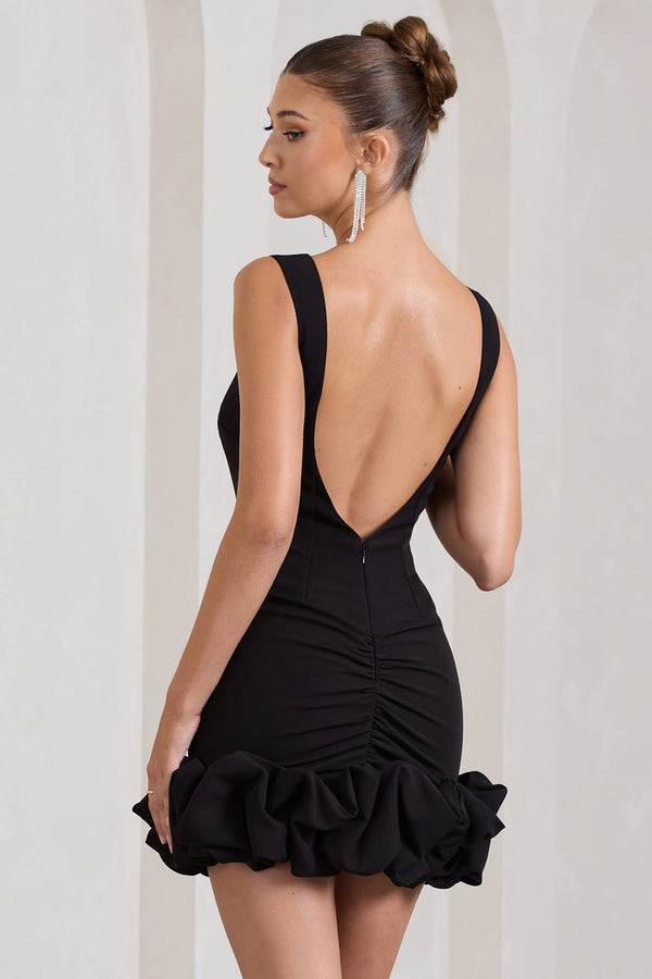 Club L Lucy Black Strappy Mini Dress With Ruffle Trim