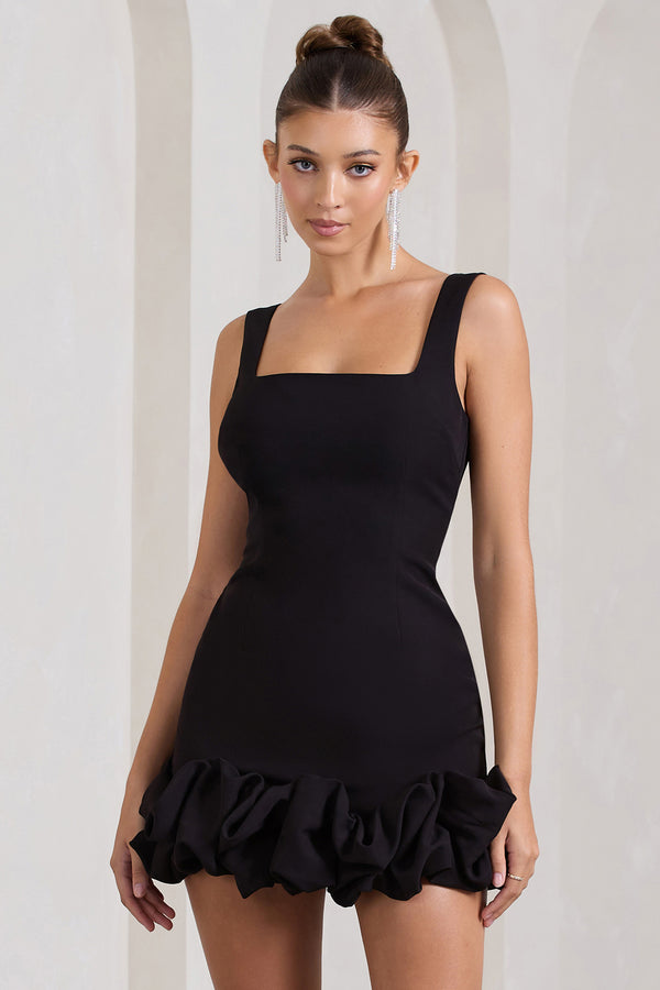 Club L Lucy Black Strappy Mini Dress With Ruffle Trim