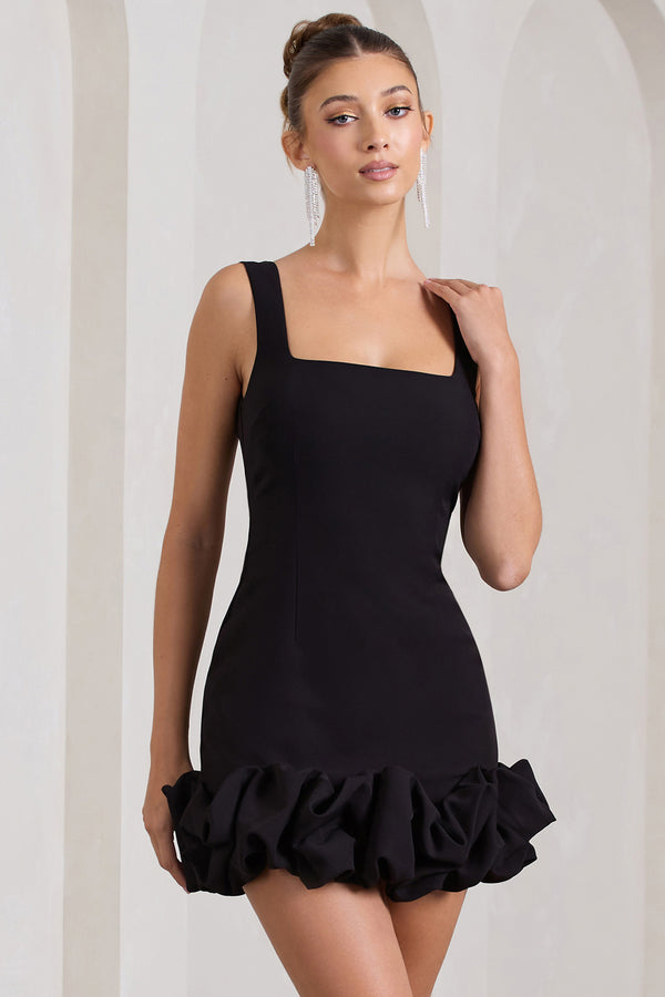 club l Lucy Black Strappy Mini Dress With Ruffle Trim