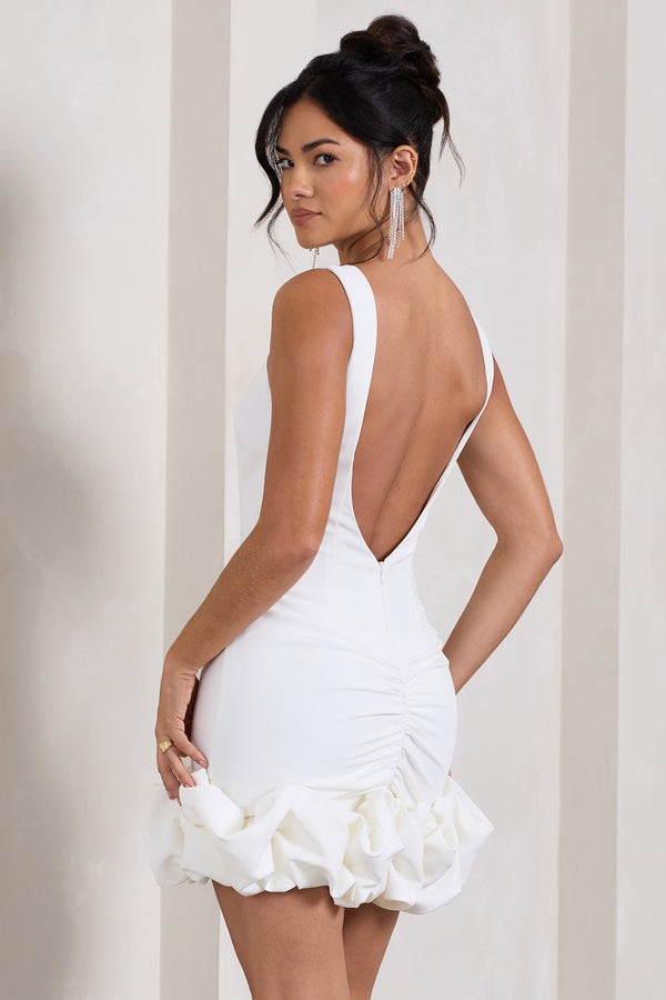 Club L Lucy White Strappy Mini Dress With Ruffle Trim