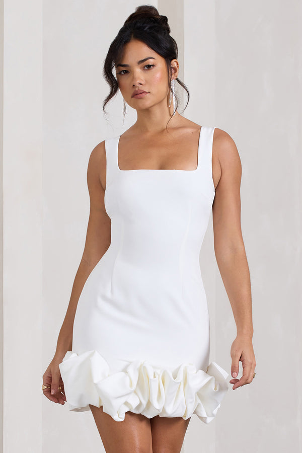 club l Lucy White Strappy Mini Dress With Ruffle Trim