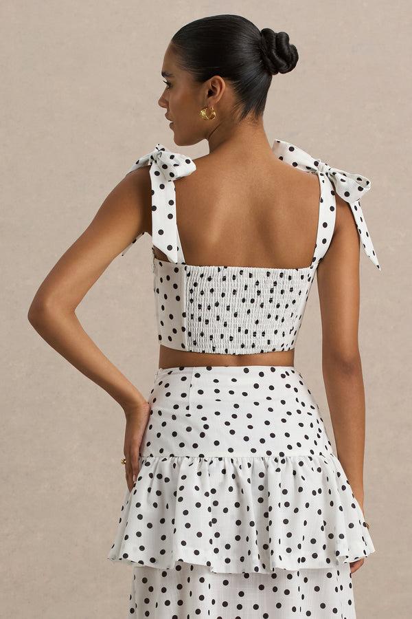 Club L Lumen White Polka Dot Corset Sweetheart Top With Bow Straps