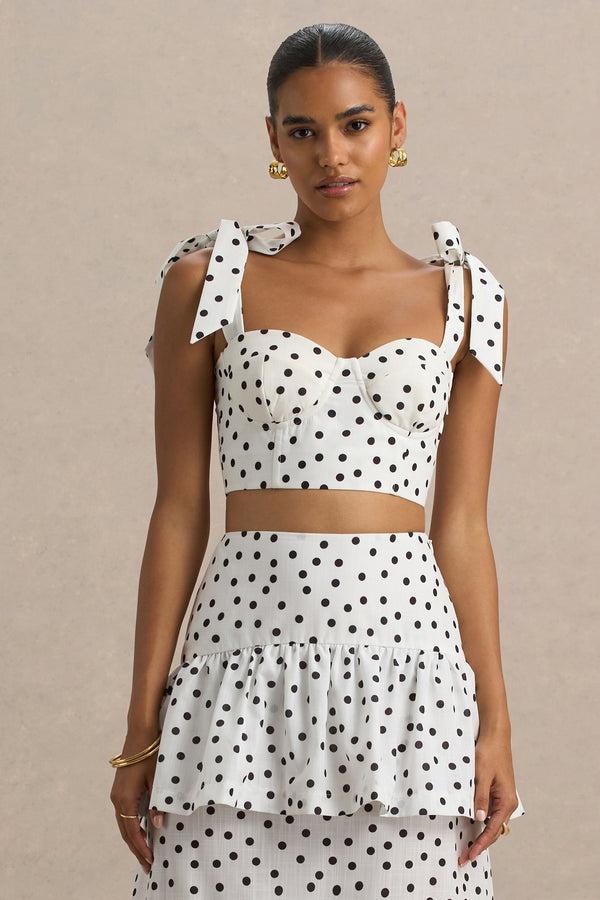 Club L Lumen White Polka Dot Corset Sweetheart Top With Bow Straps