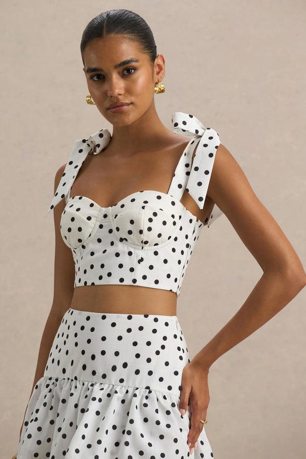 Club L Lumen White Polka Dot Corset Sweetheart Top With Bow Straps