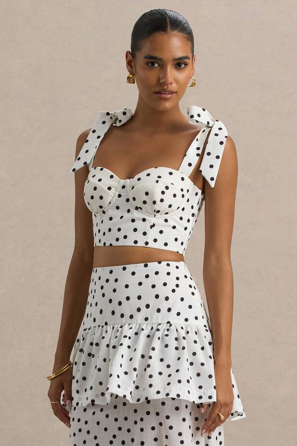 club l Lumen White Polka Dot Corset Sweetheart Top With Bow Straps