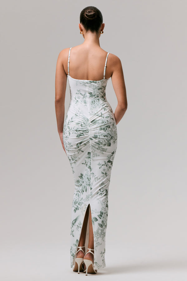 Club L Luz Green Porcelain Print Strappy Maxi Dress