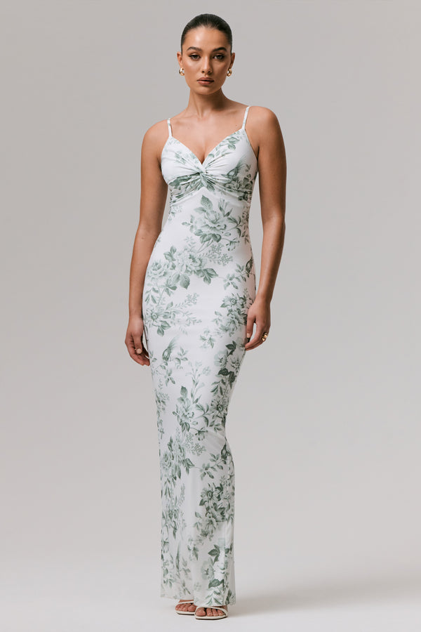 Club L Luz Green Porcelain Print Strappy Maxi Dress