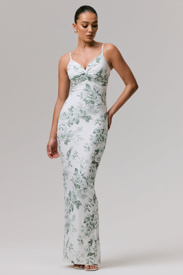 Club L Luz Green Porcelain Print Strappy Maxi Dress