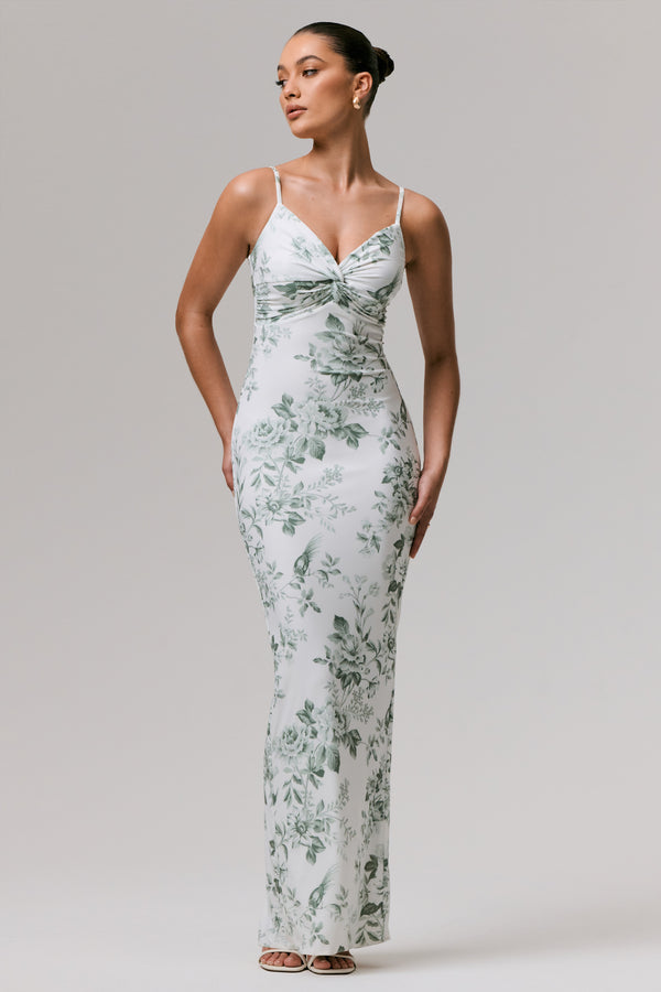 club l Luz Green Porcelain Print Strappy Maxi Dress