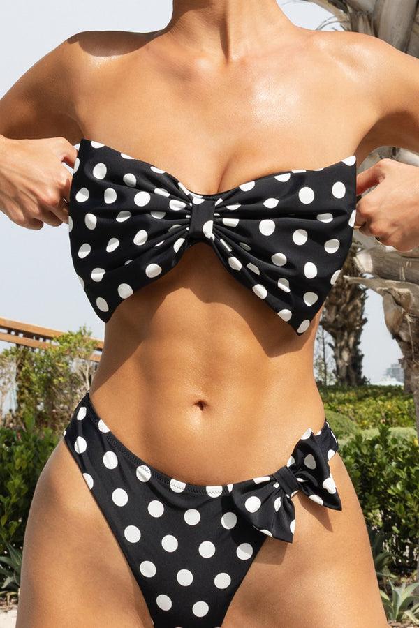Club L Lysandra Black Polka Dot Strapless Bow Bikini Top