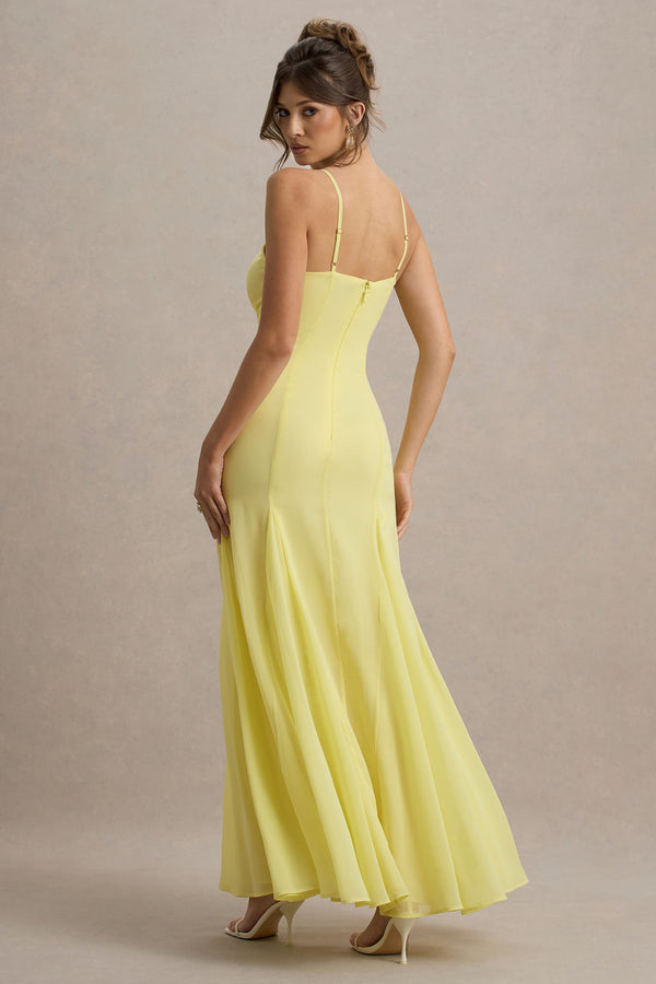 Club L Massie Lemon Chiffon Strappy Maxi Dress With Volume Hem
