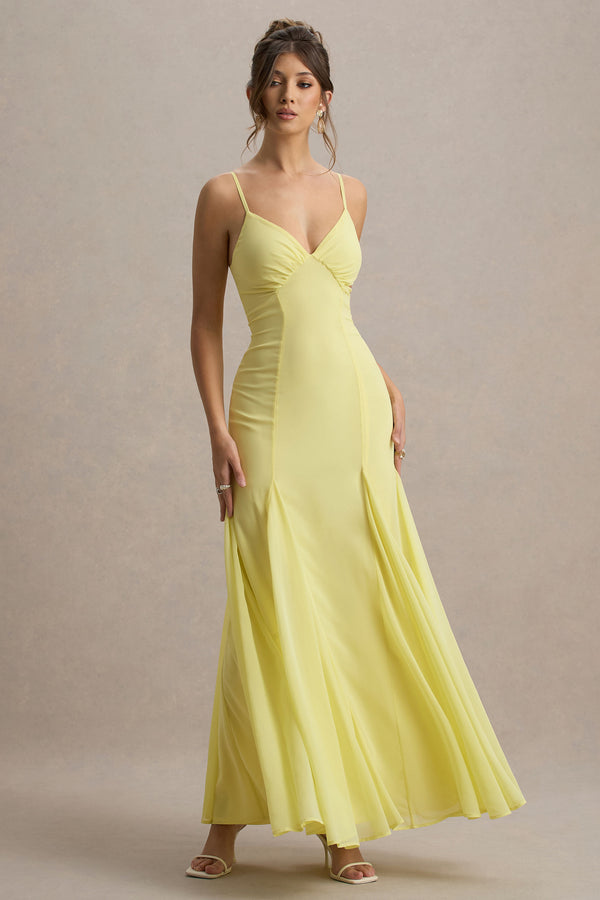 Club L Massie Lemon Chiffon Strappy Maxi Dress With Volume Hem