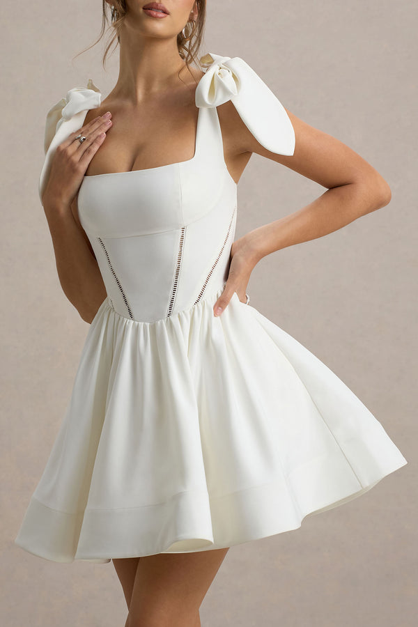 Club L Mochi White Skater Mini Dress With Bow Straps