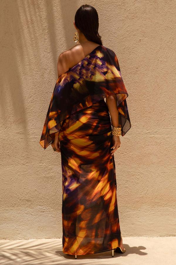 Club L Nadine Smoke Print Asymmetric Maxi Skirt With Split