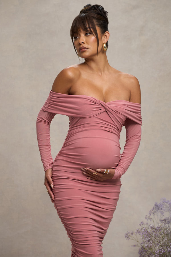 Club L Neva Blush Bardot Twist Maternity Midi Dress