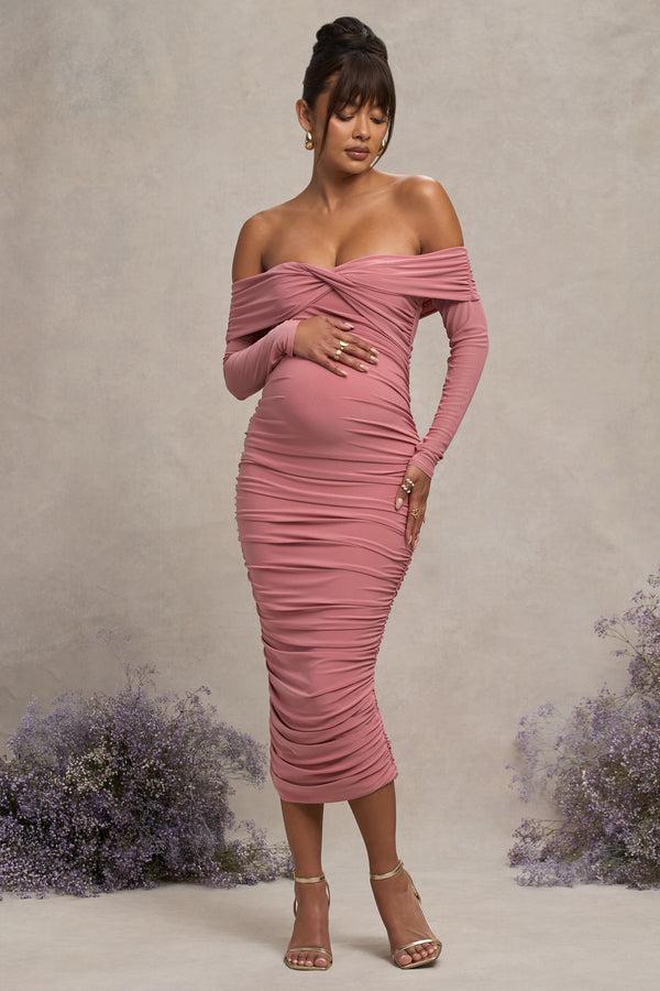 Club L Neva Blush Bardot Twist Maternity Midi Dress