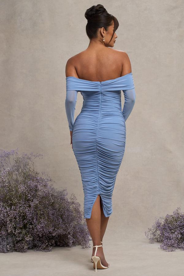 Club L Neva Powder Blue Bardot Twist Maternity Midi Dress