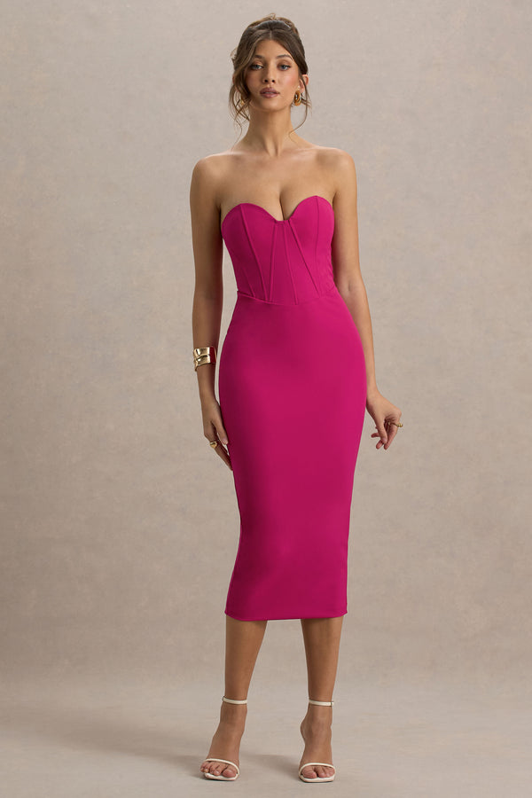 Club L Nina Dark Pink Structured Strapless Corset Midi Dress