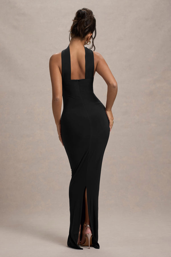 Club L Nobu Black Bandeau Maxi Dress With Halter-Collar