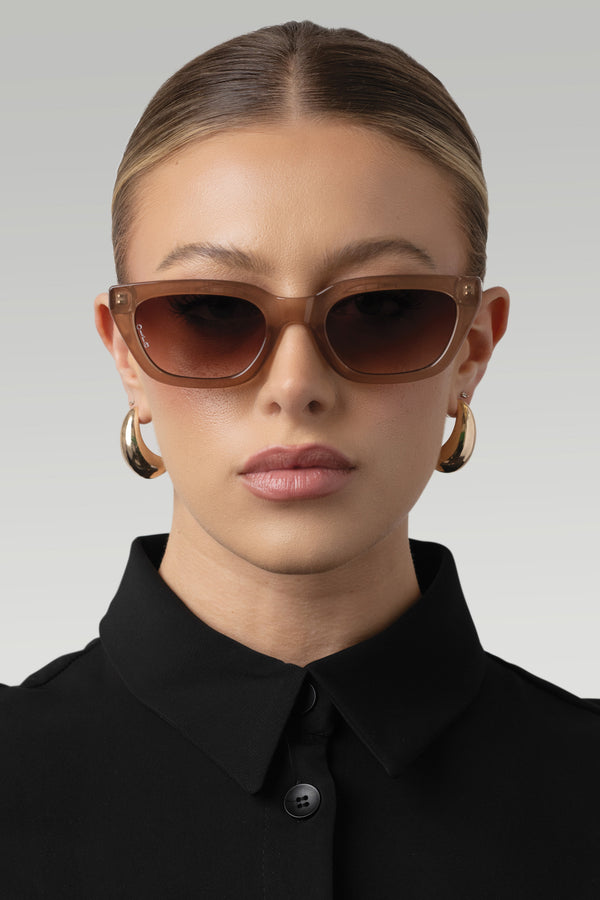 Club L Nove Otra Brown Slim Rounded Cat Eye Sunglasses