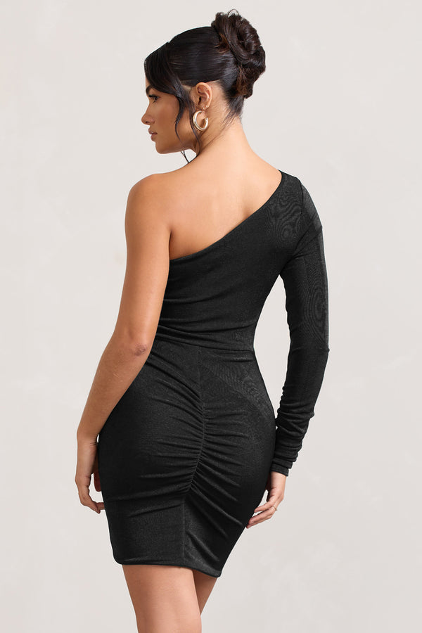 Club L Now Strut Black Asymmetric Twisted Bodycon Mini Dress