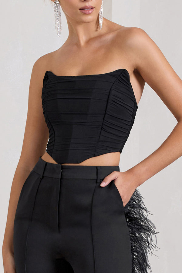 Club L Obsessed Black Bandeau Mesh Corset Style Crop Top