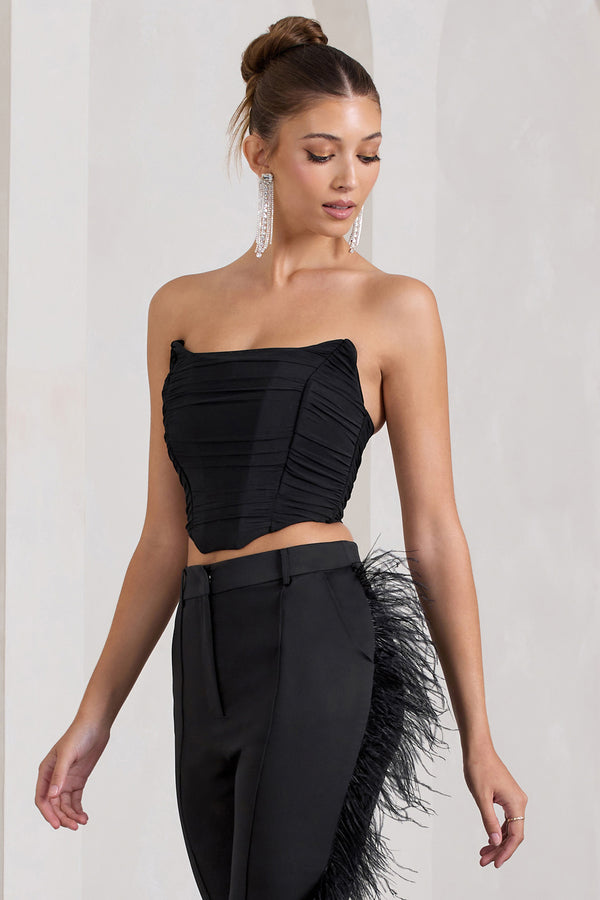 club l Obsessed Black Bandeau Mesh Corset Style Crop Top