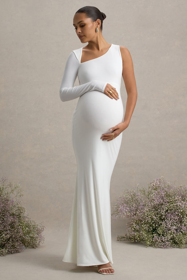 club l Oh Baby White Maternity One Shoulder Bodycon Maxi Dress