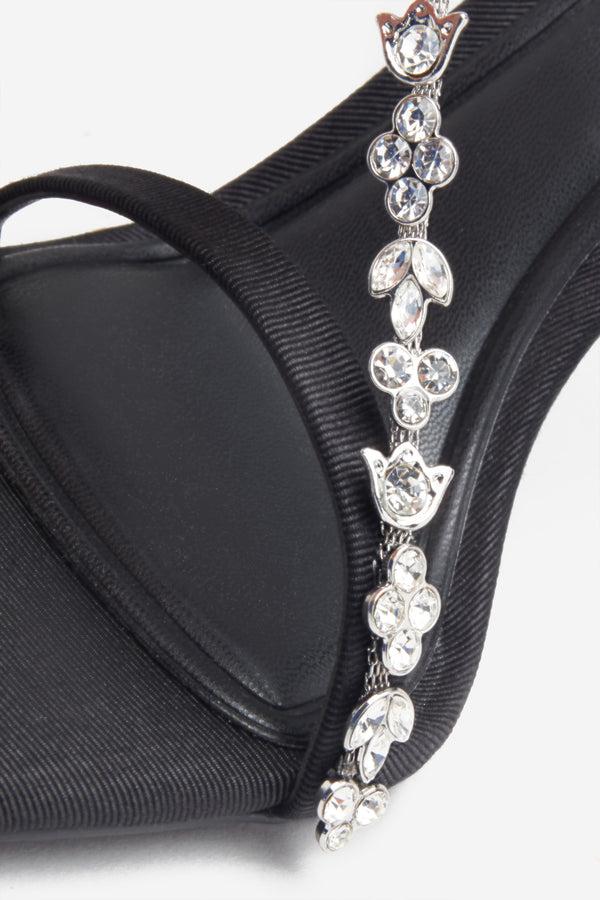 Club L Oh Please Black Strappy Heeled Sandals With Diamante Chains