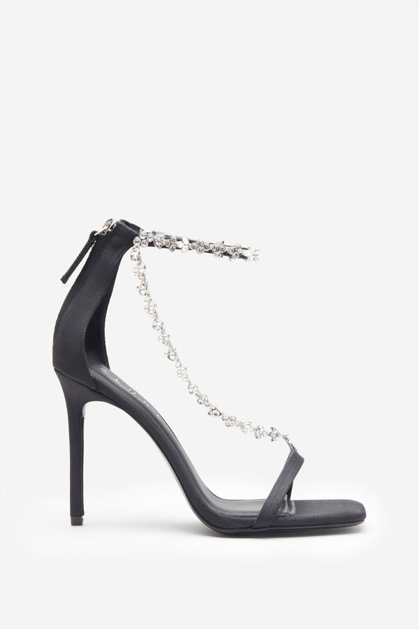 club l Oh Please Black Strappy Heeled Sandals With Diamante Chains