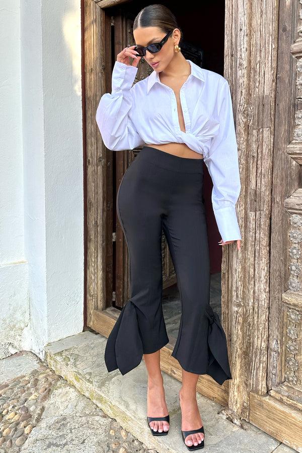 club l On Stage Black Cropped Capri Pants With Knot Detail