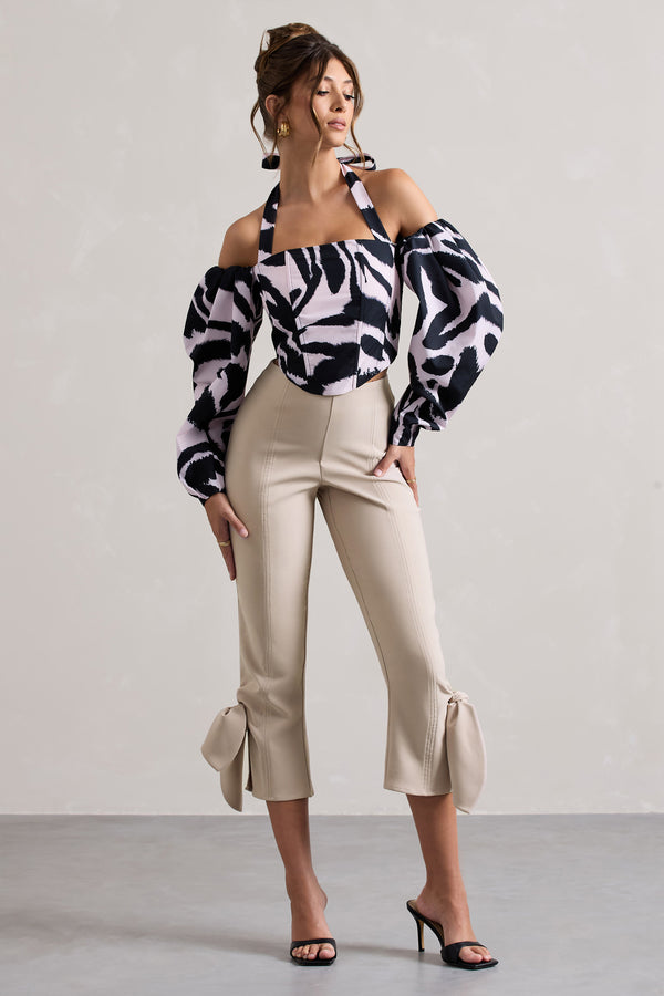 Club L On Stage Champagne Cropped Capri Pants With Knot Detail