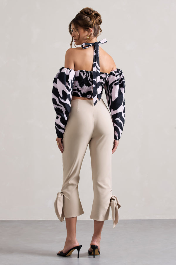 Club L On Stage Champagne Cropped Capri Pants With Knot Detail