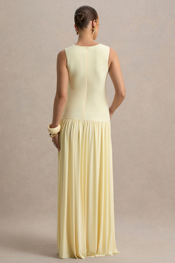 Club L Outline Lemon High-Neck Maternity Maxi Dress With Draped Skirt