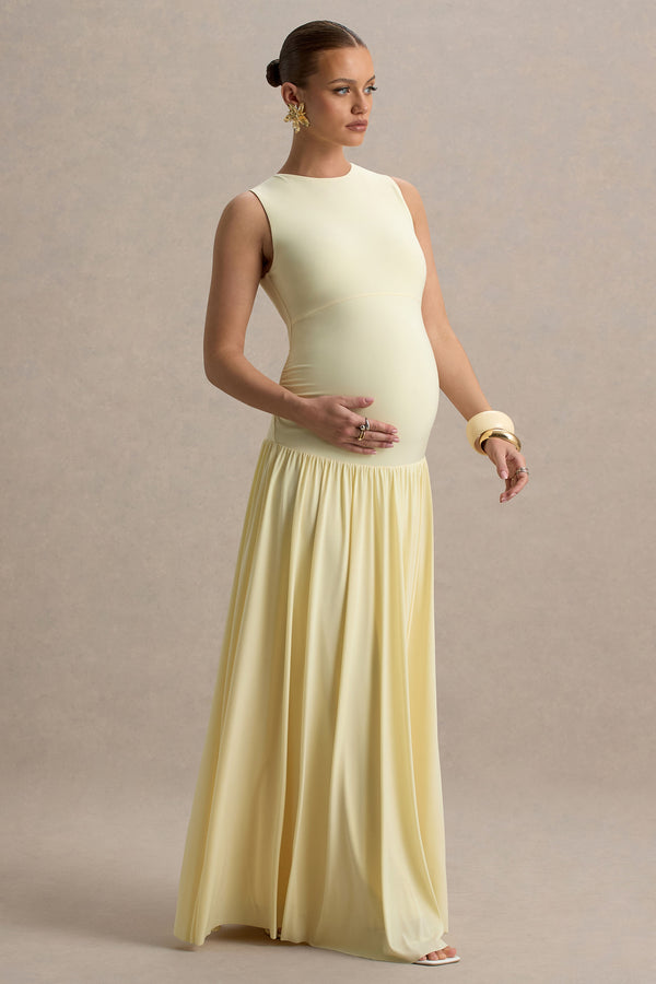 Club L Outline Lemon High-Neck Maternity Maxi Dress With Draped Skirt