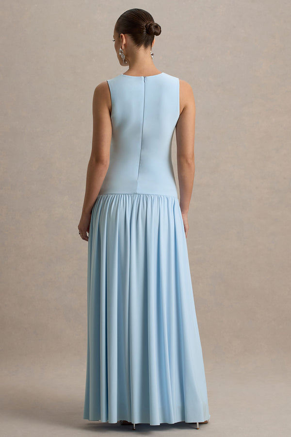 Club L Outline Powder Blue Maternity Maxi Dress With Draped Skirt
