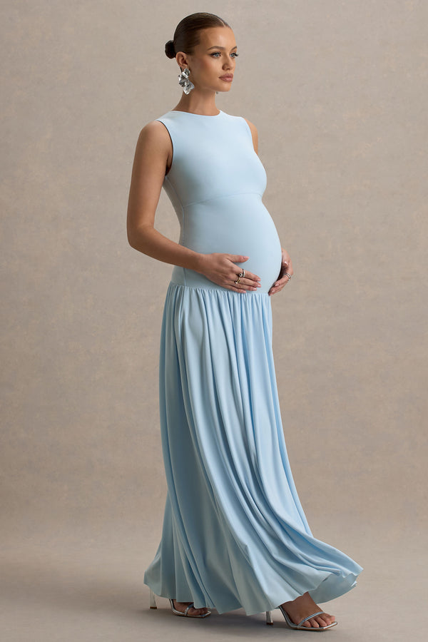 Club L Outline Powder Blue Maternity Maxi Dress With Draped Skirt