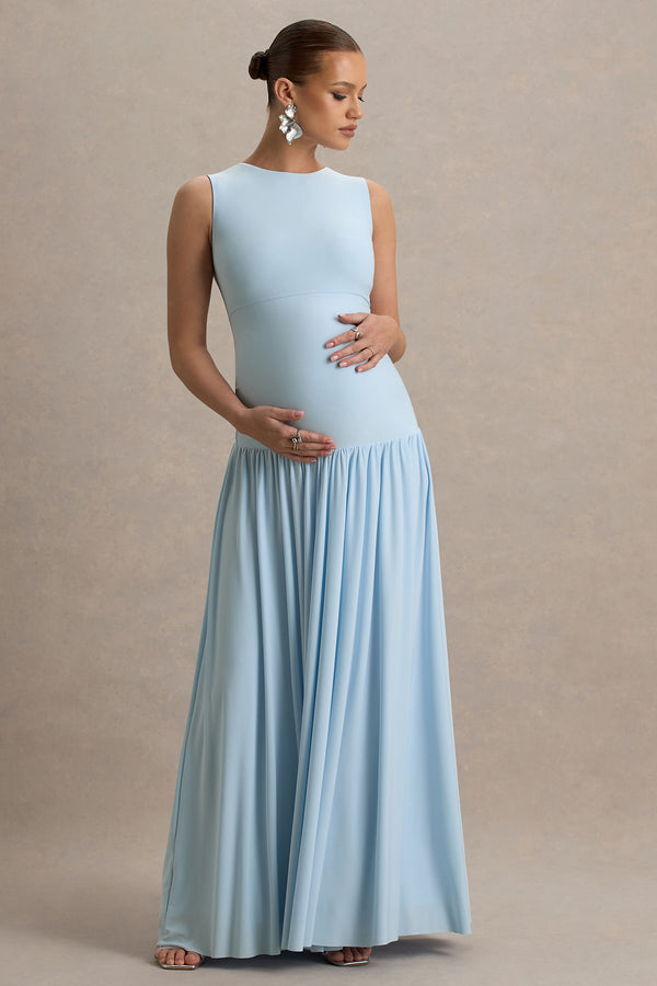 club l Outline Powder Blue Maternity Maxi Dress With Draped Skirt