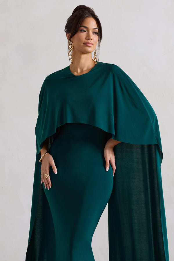 Club L Padma Bottle Green Draped Maxi Dress With Cape Sleeves