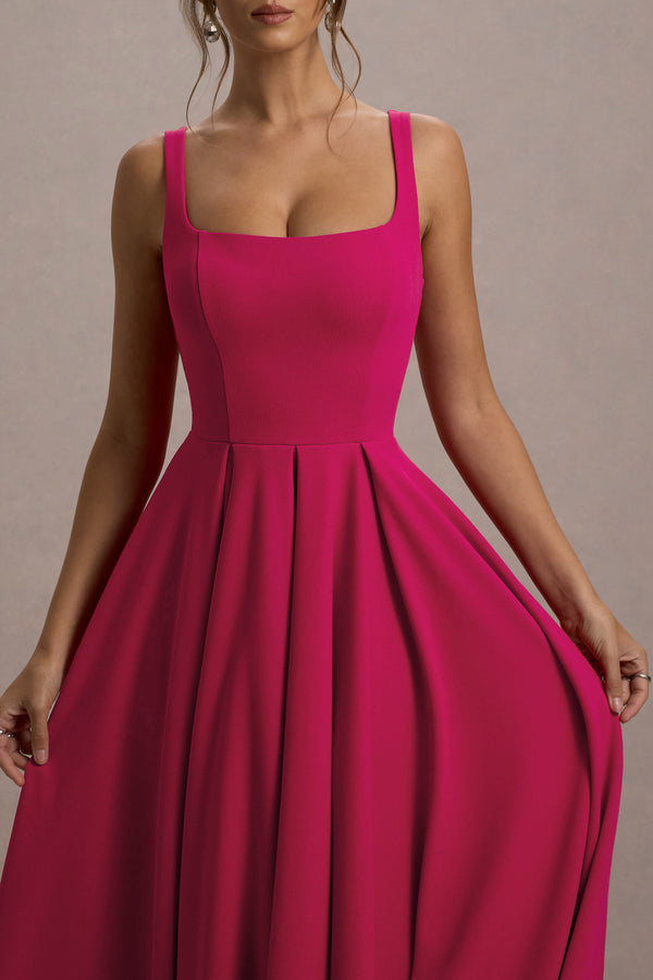 Club L Parina Hot Pink Strappy Volume-Hem Midi Dress