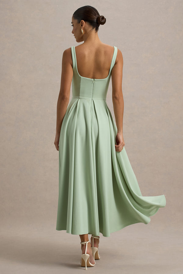 Club L Parina Light Green Strappy Volume-Hem Midi Dress