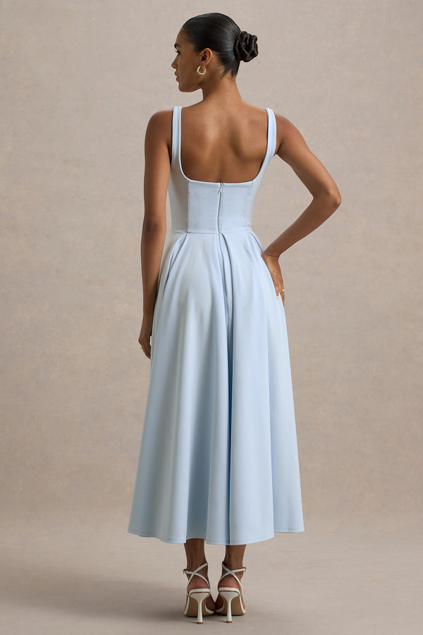 Club L Parina Powder Blue Strappy Volume-Hem Midi Dress