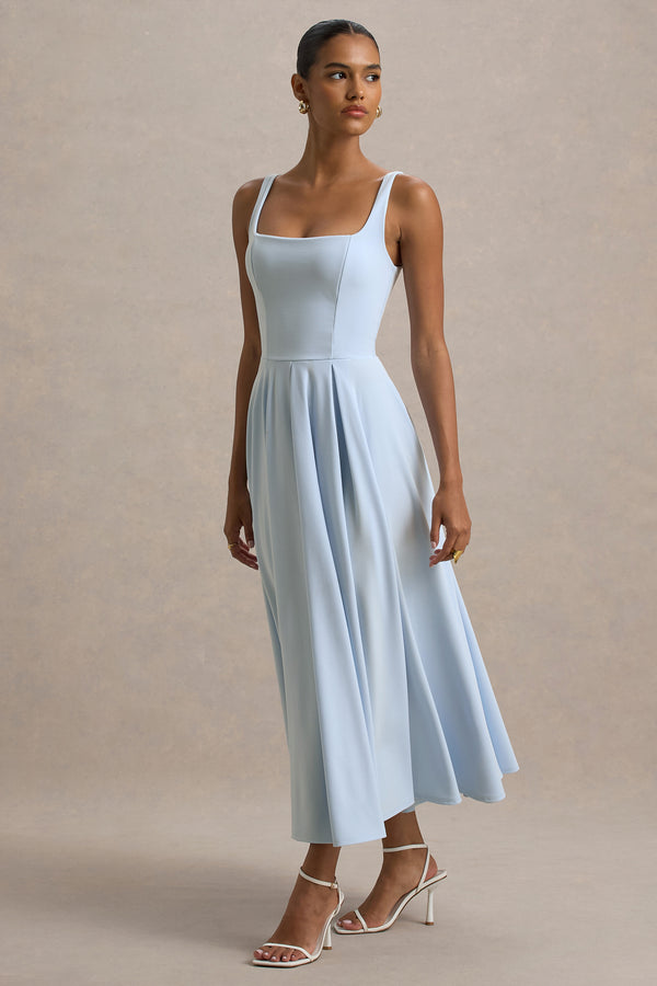 Club L Parina Powder Blue Strappy Volume-Hem Midi Dress