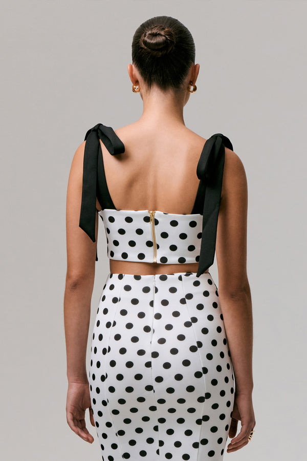 Club L Phoebe Black & White Polka Dot Crop Top With Tie Straps Tie